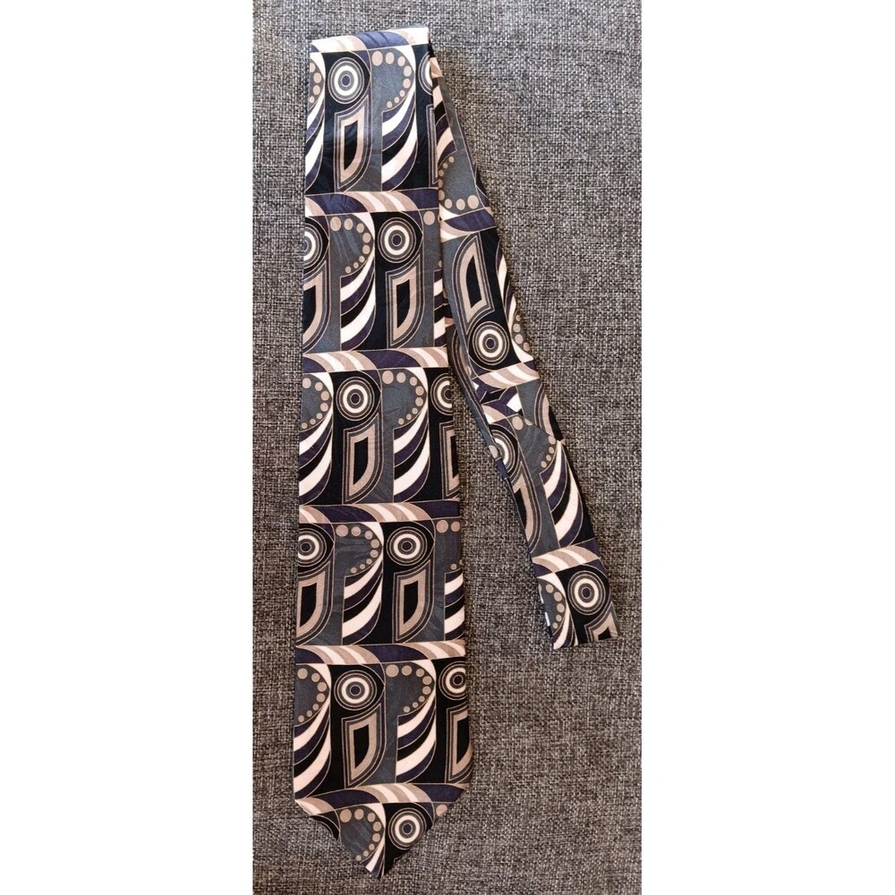 Dress Tie 70s 80s 90s Y2K Mens Italian Silk Hand Made Black Blue Beige 3.75 Wide